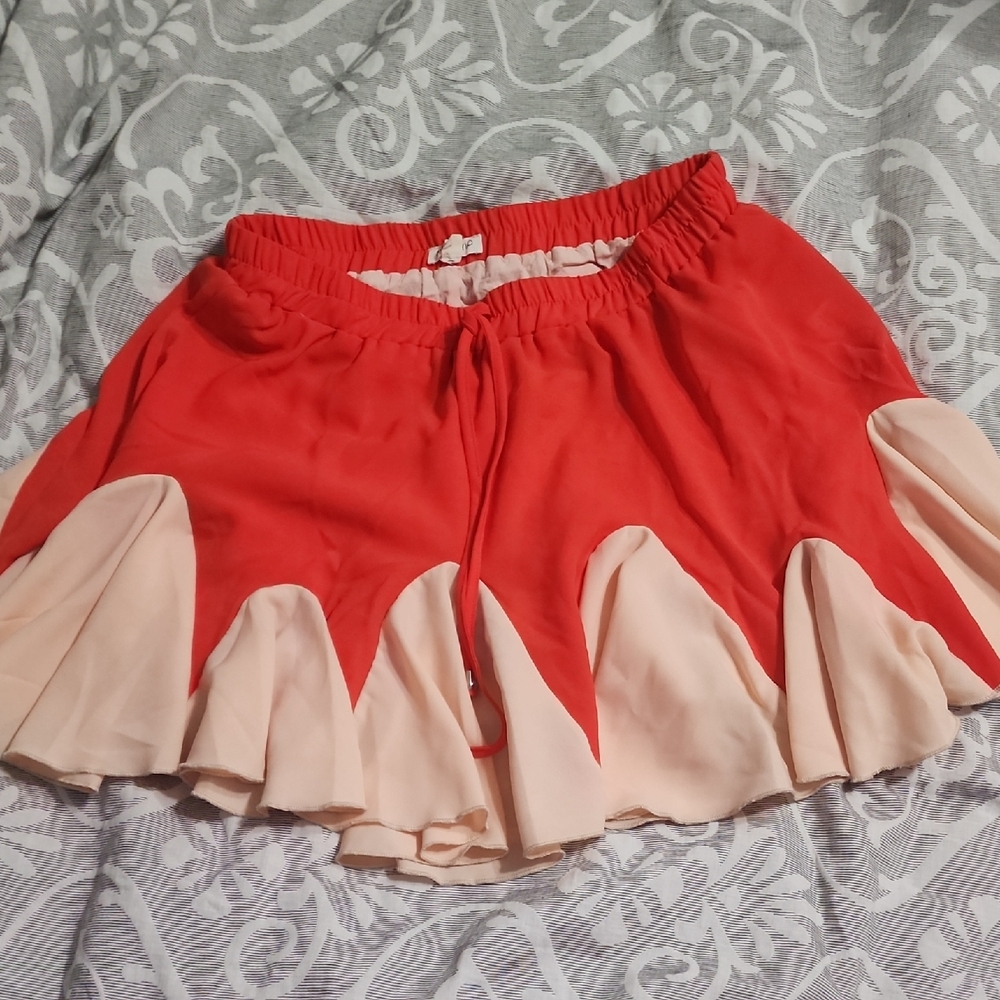 Main Strip Size L Red and Cream Flared Skirt